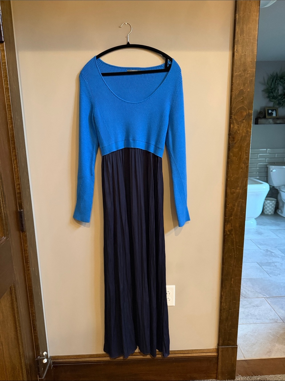Anthropologie Two-Tone Blue Long Sleeve Maxi Dress